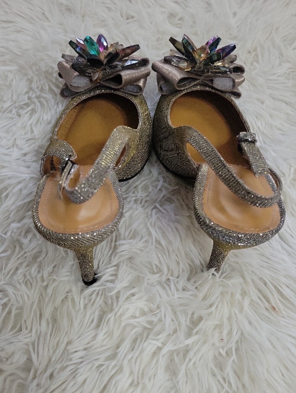 J.Renee Silver Slingback Heels with Multicolor Gem Flower - Picture 5 of 9